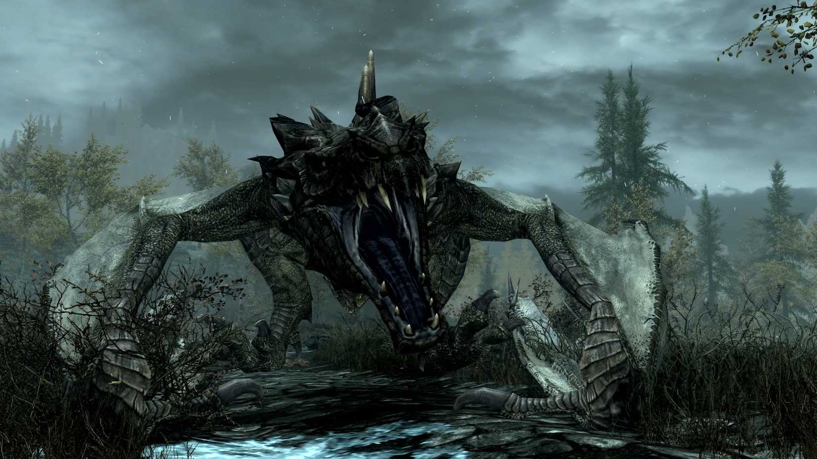 The dragon roars in Elder Scrolls 5: Skyrim on Nintendo Switch 2. 