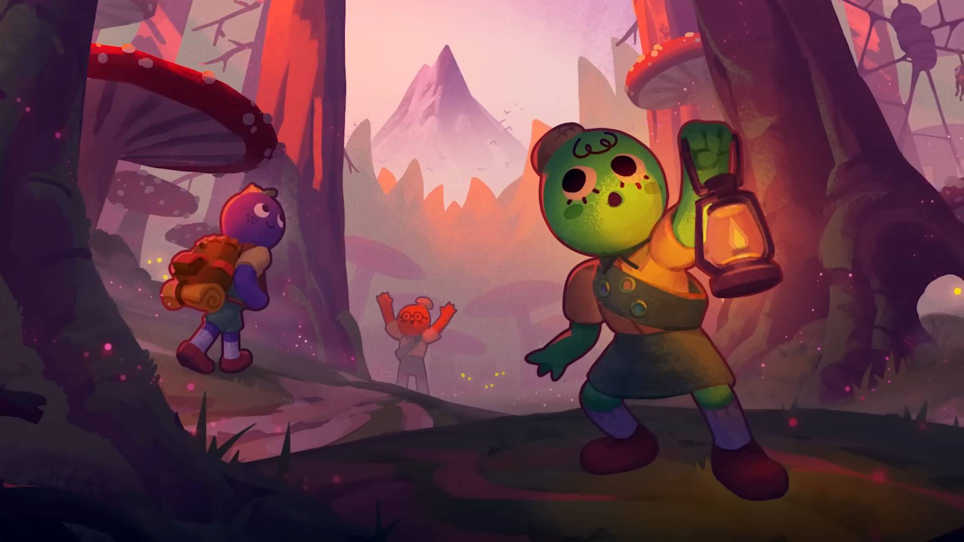 Three peak players in a dark forest.