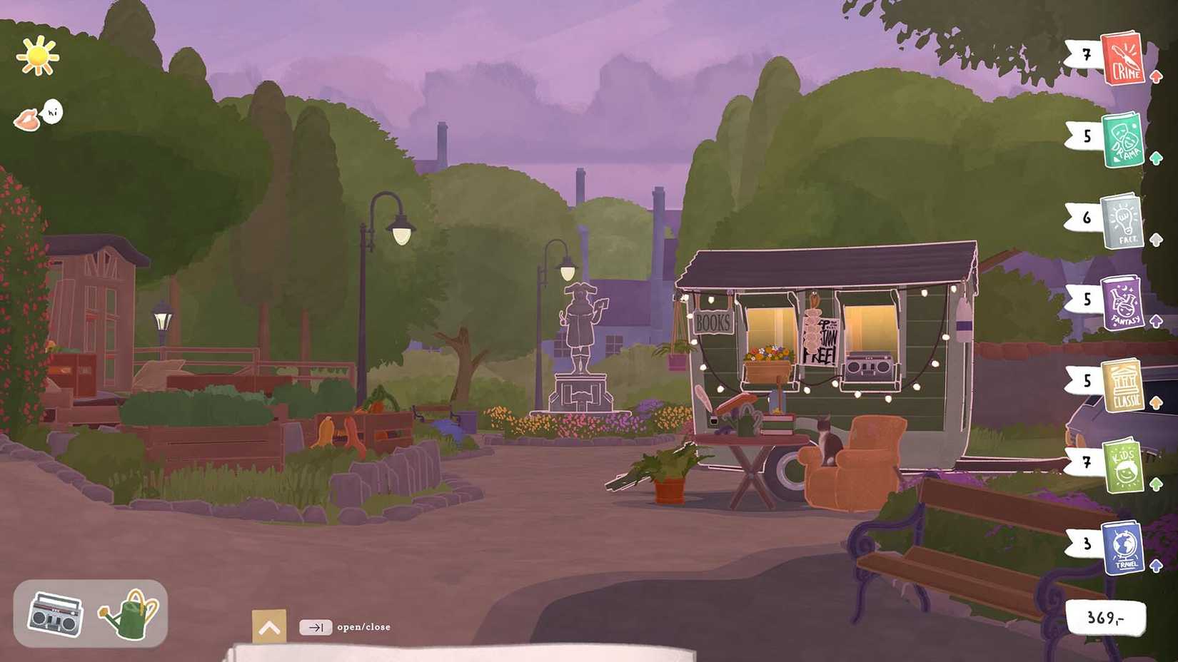 A small bookstore with cozy lights.