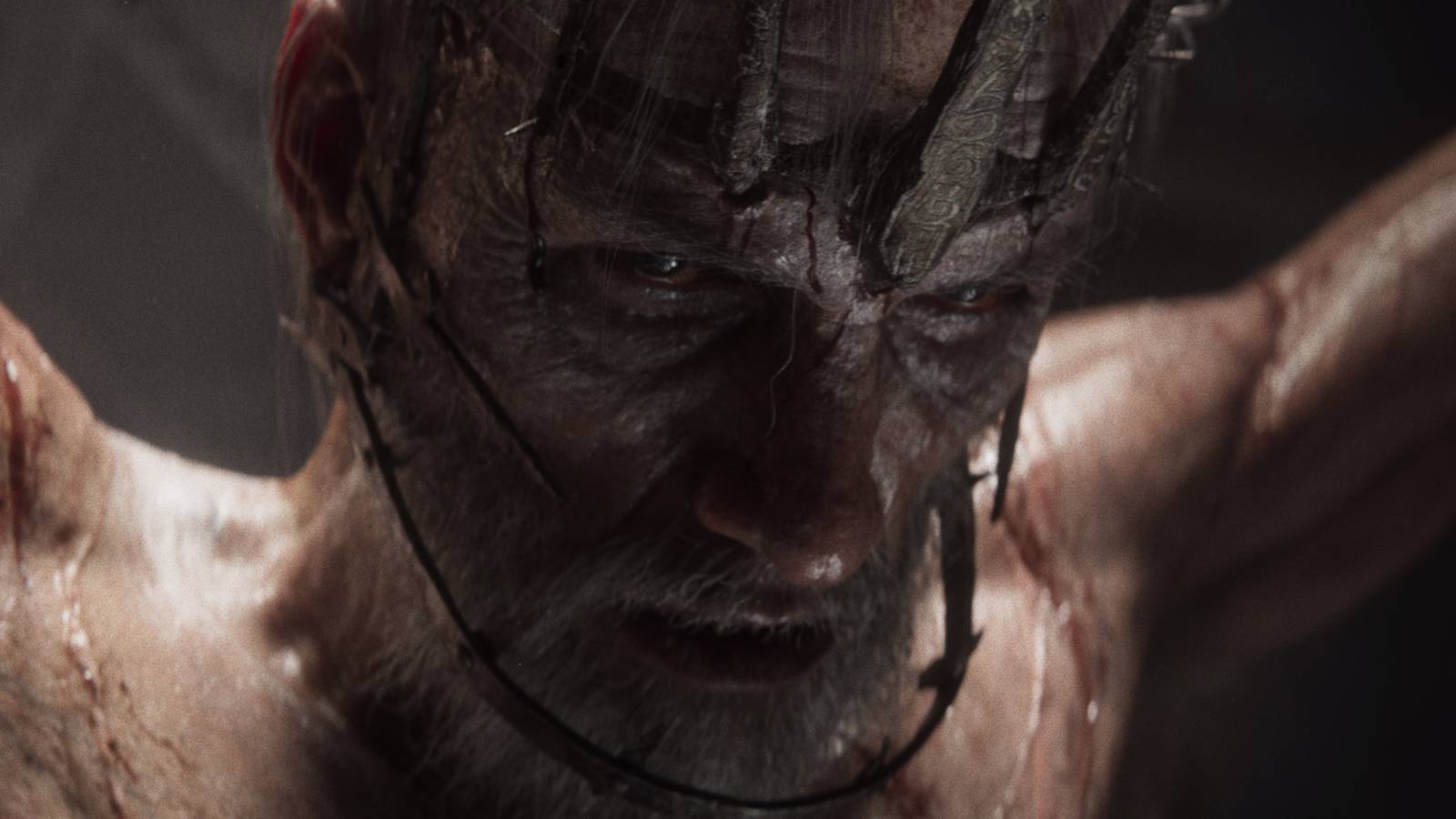 A bloody man hangs from chains in the Divinity reveal trailer. 