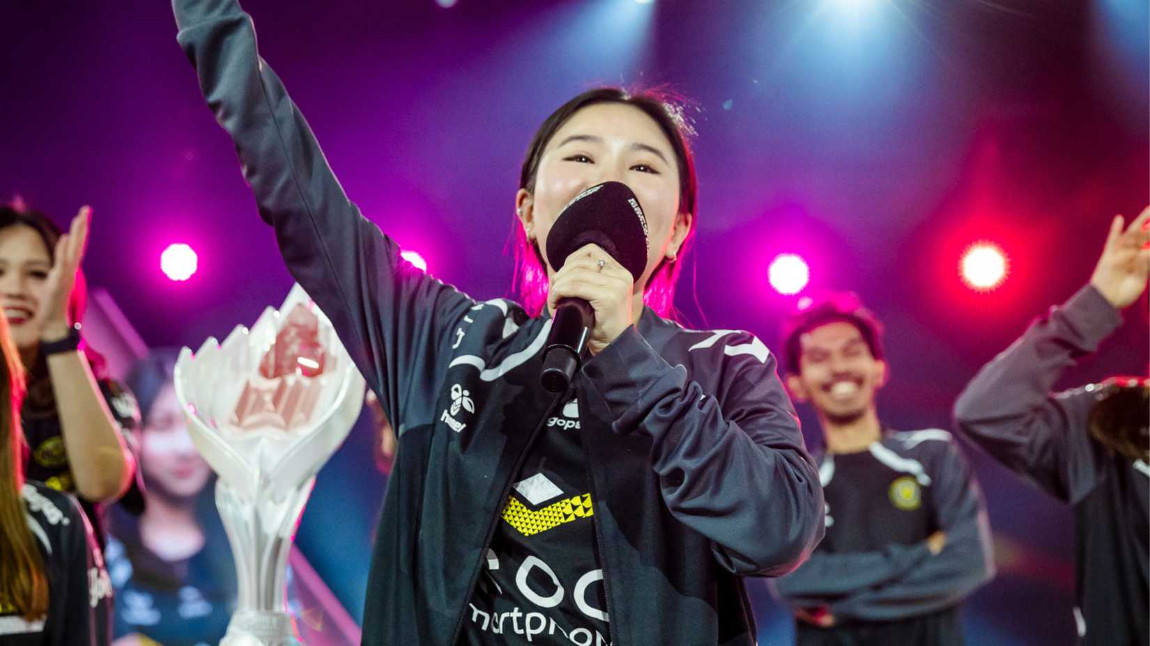 Vivian Celebrates With Microphone