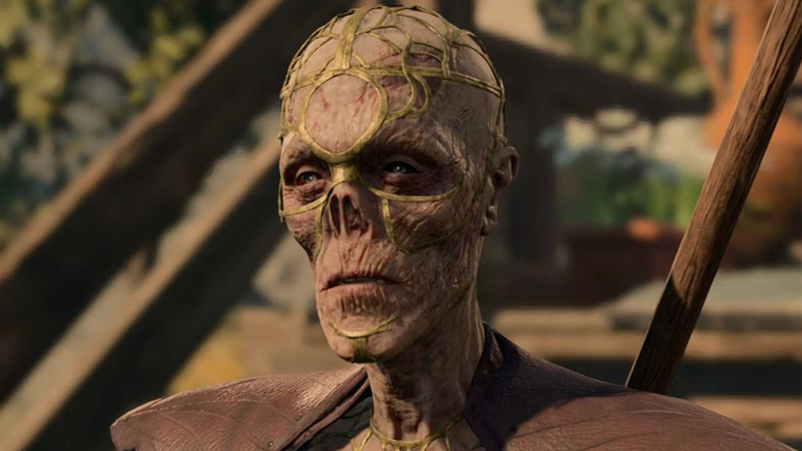 An up-close shot of Withers from Baldur's Gate 3.