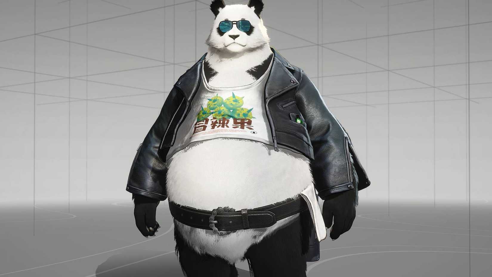 Da Pan character, a big panda wearing a leather jacket and sunglasses in Arknights_ Endfield.