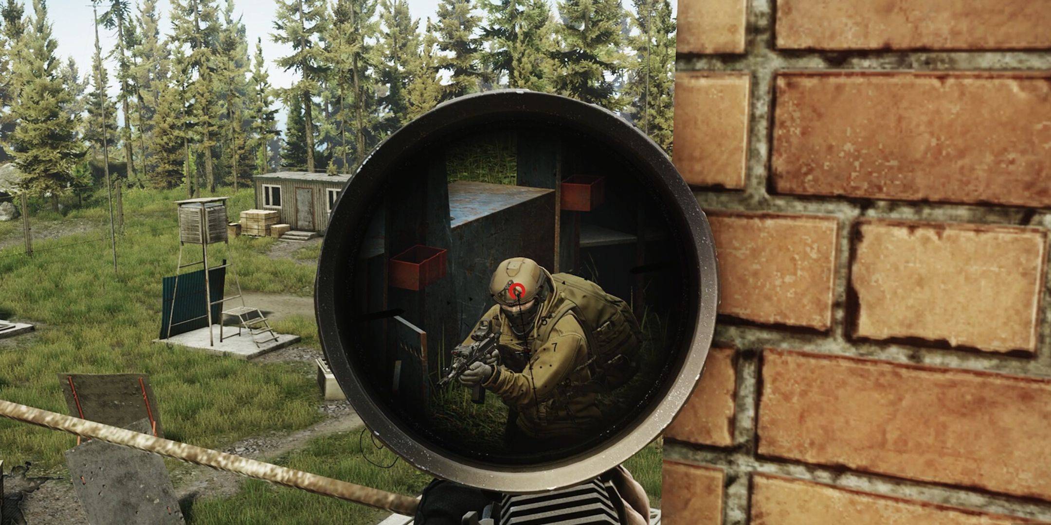 A player about to be sniped in Escape from Tarkov.