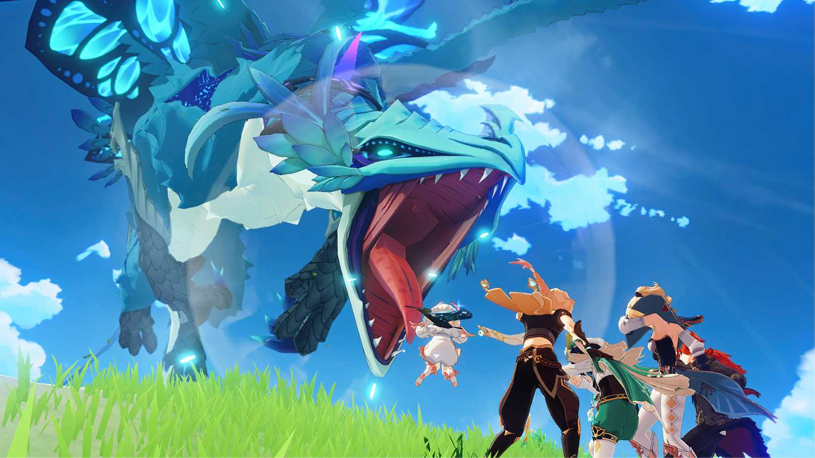 Genshin Impact dragon attacking the party.