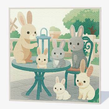 Hartopia puzzle image - 65 rabbits in a row.