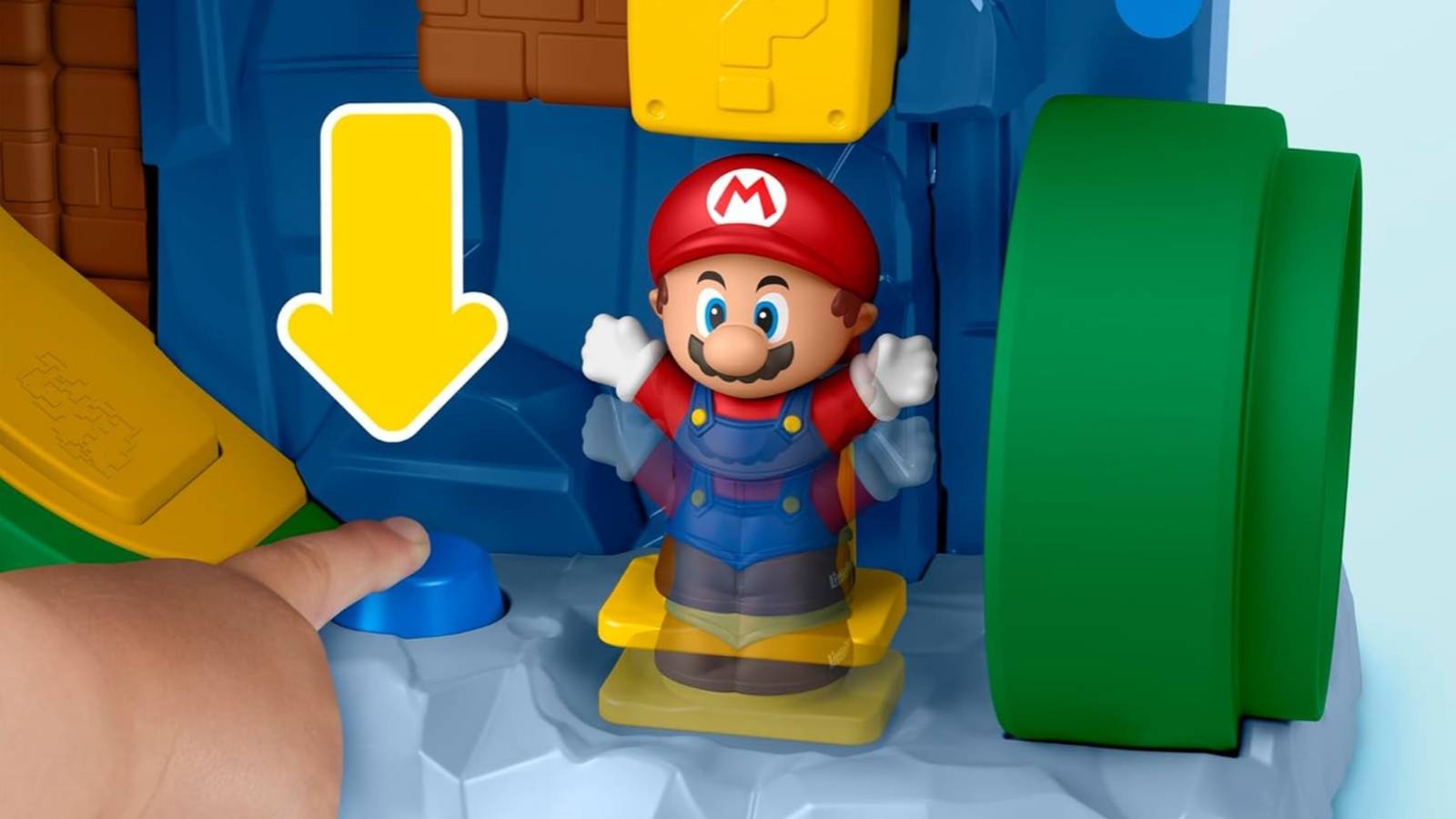 my mario little people figure hitting a question block.
