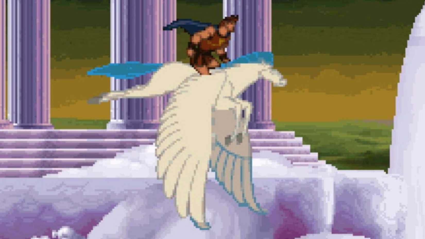 hercules riding pegasus in the hercules video game.