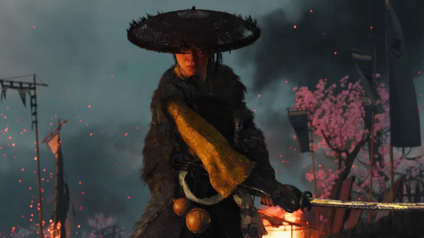 atsu holds his sword in a yotei spirit.