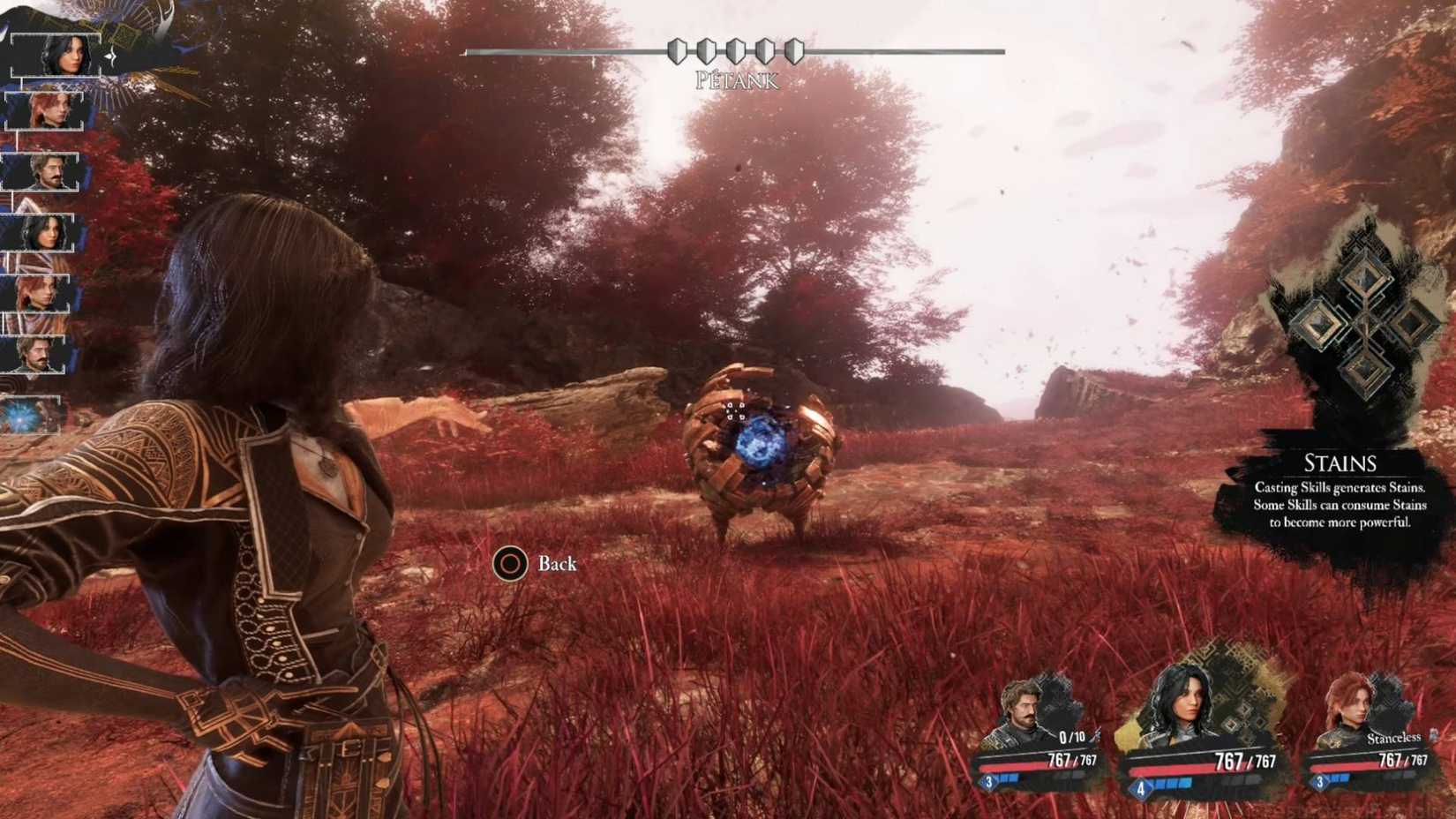 Gustave, Lune, and Maelle, fighting a Petank in Clair Obscur Expedition 33.