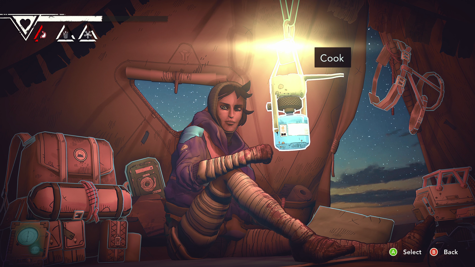 Aava in her tent in the Cairn. 