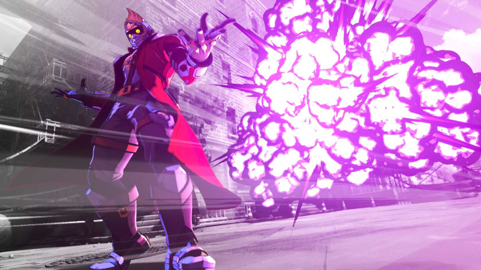 Dr. Doom with a big explosion behind him, cool Marvel character.