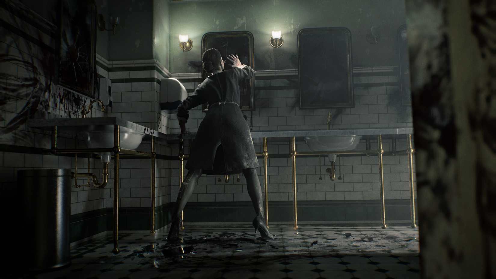 A zombie nurse looks in the mirror in Resident Evil Requiem. 
