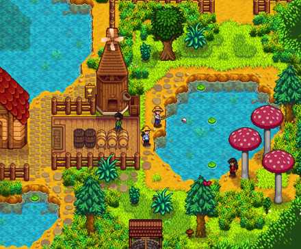 Multiplayer fishiing in Stardew Valley.
