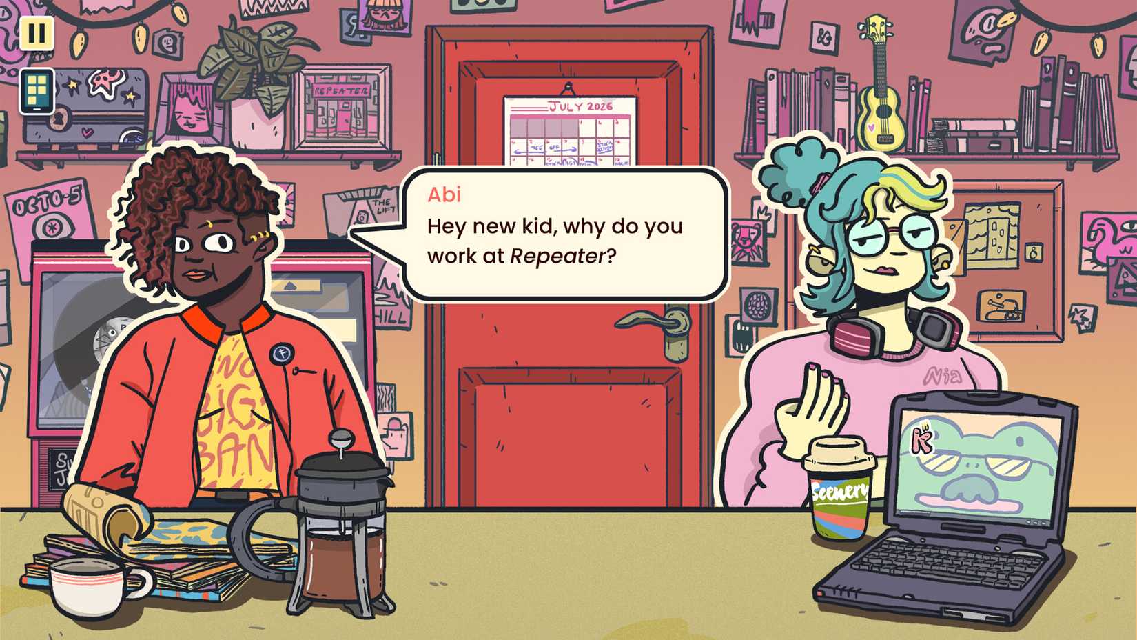 A character speaking to you in Wax Heads.