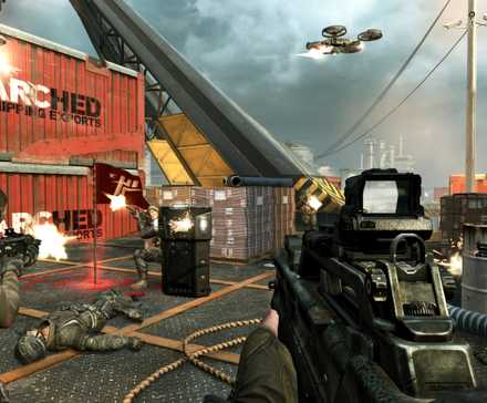 Black Ops 2 players fighting over a flag.