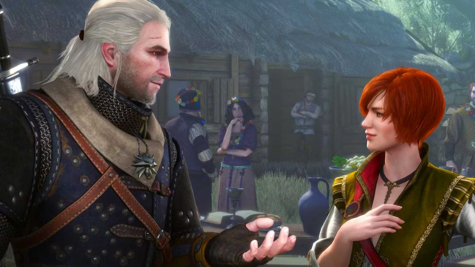 Geralt offering Shani his hand in The Witcher 3.