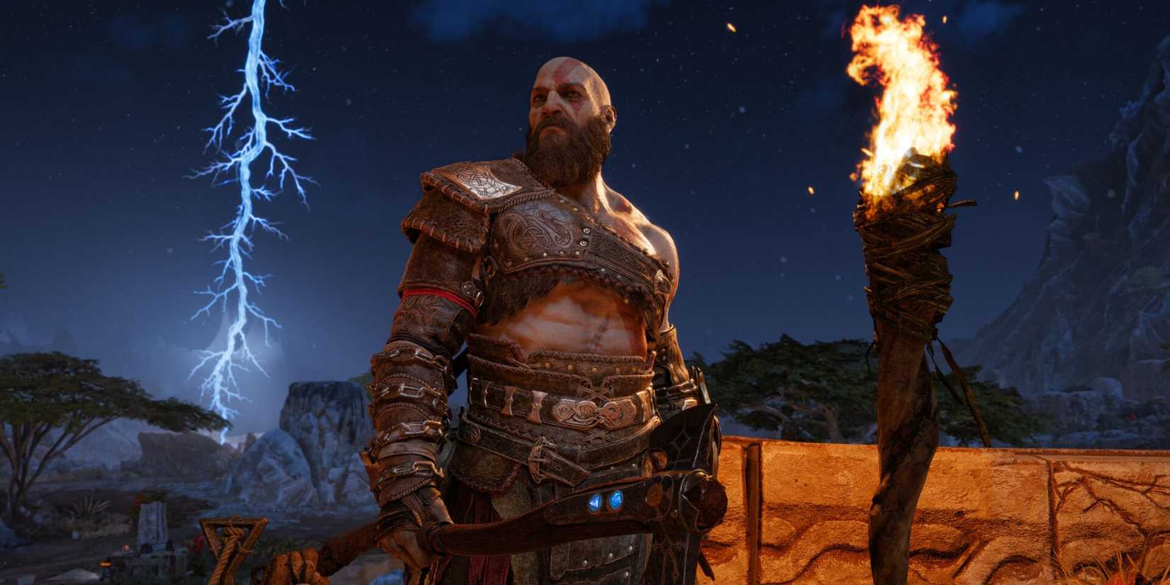 Kratos poses in the Steam version of God of War Ragnarok.
