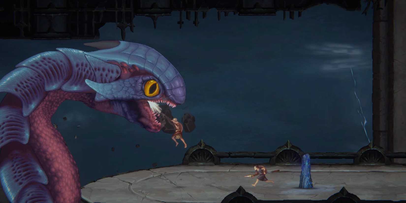 Kratos and Deimos fighting a hydra in God of War: Sons of Sparta.