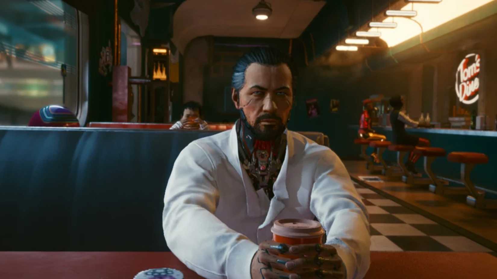 Goro Takemura at Dinner in Cyberpunk 2077