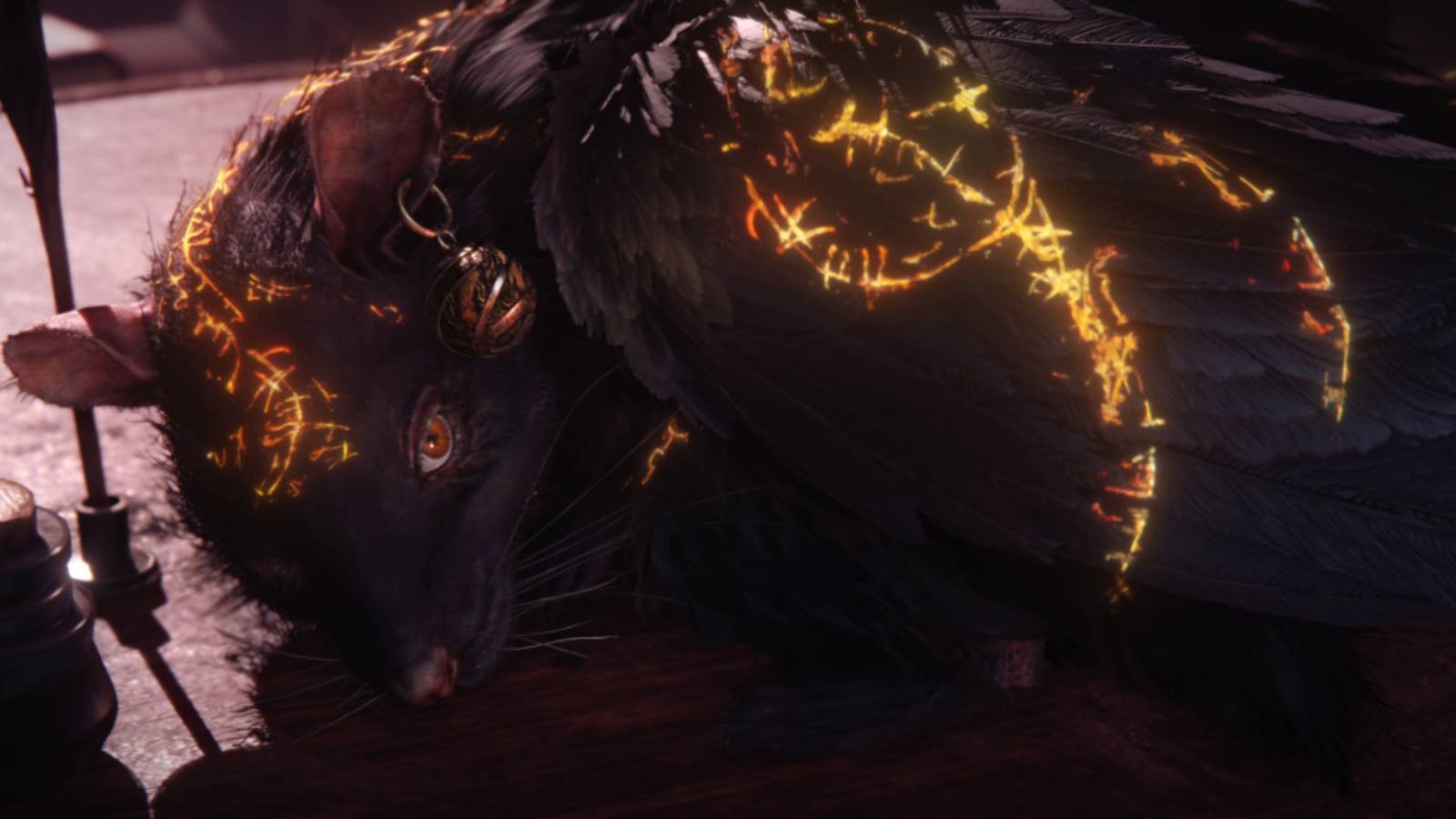 animal covered in glowing runes in the duskbloods.
