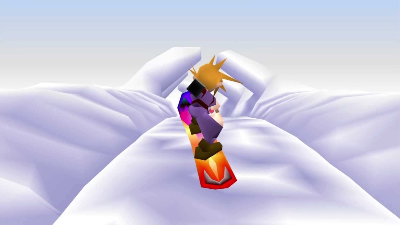 Cloud Snowboarding from Final Fantasy VII.