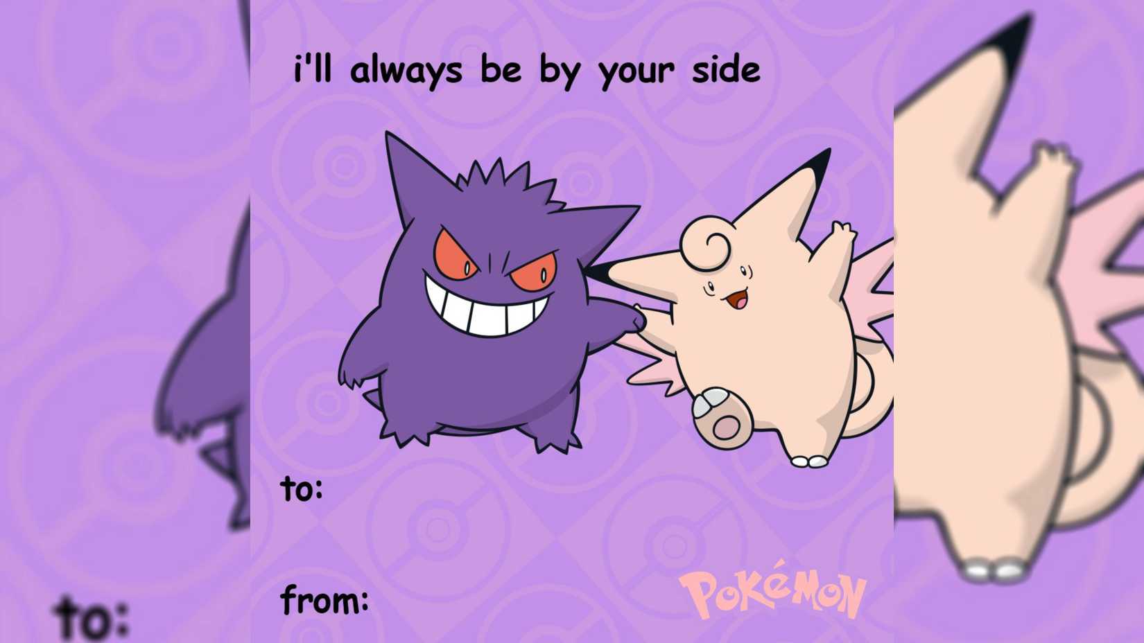 Image 5: Gengar and Clefable holding hands on a Pokemon Valentine’s card.