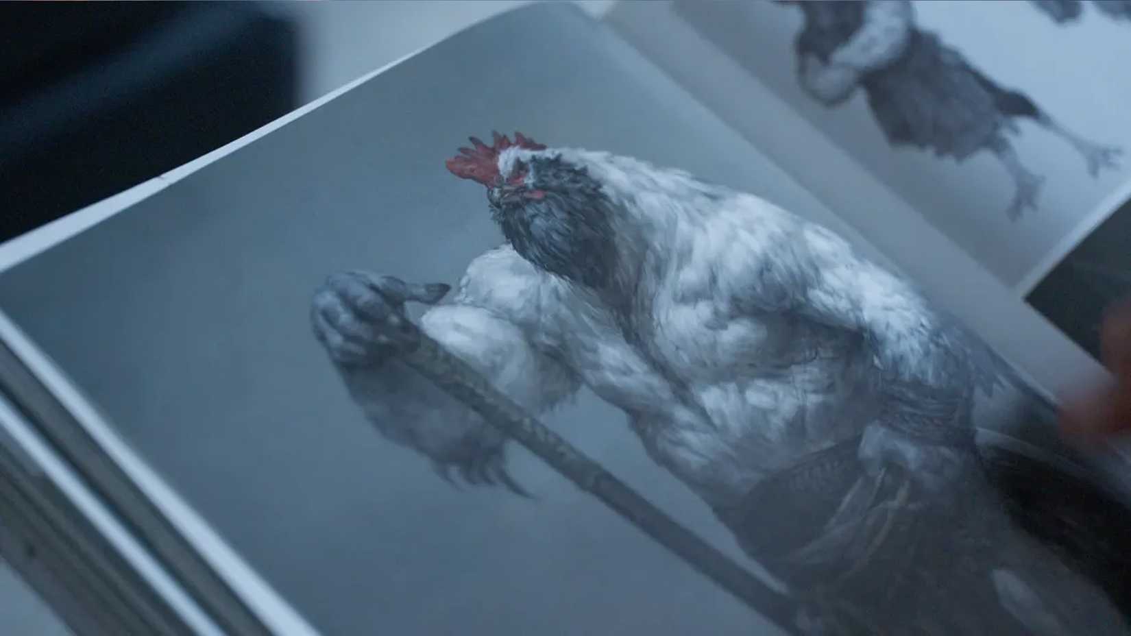 Project Windless concept art of a topless recon with a beard.