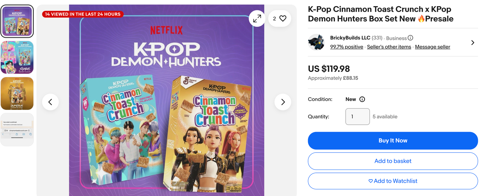 A KPop Demon Hunters Cinnamon Toast box set is slated to cost around $120.