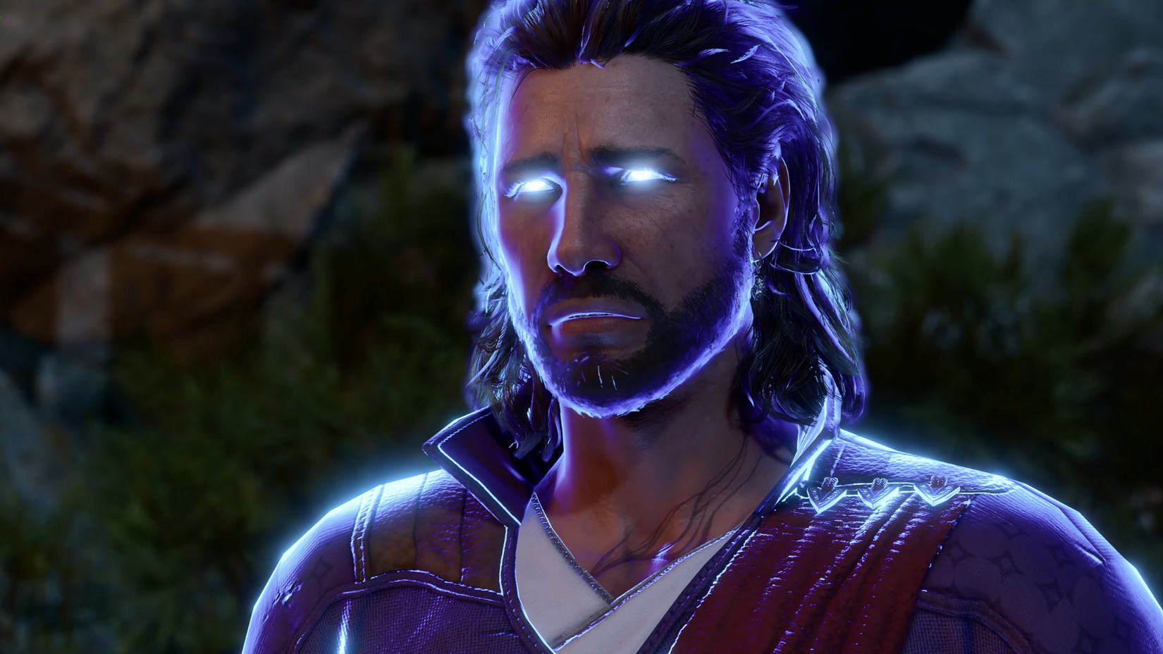 gale with glowing eyes and a glowing outline following his death in baldur's gate 3.