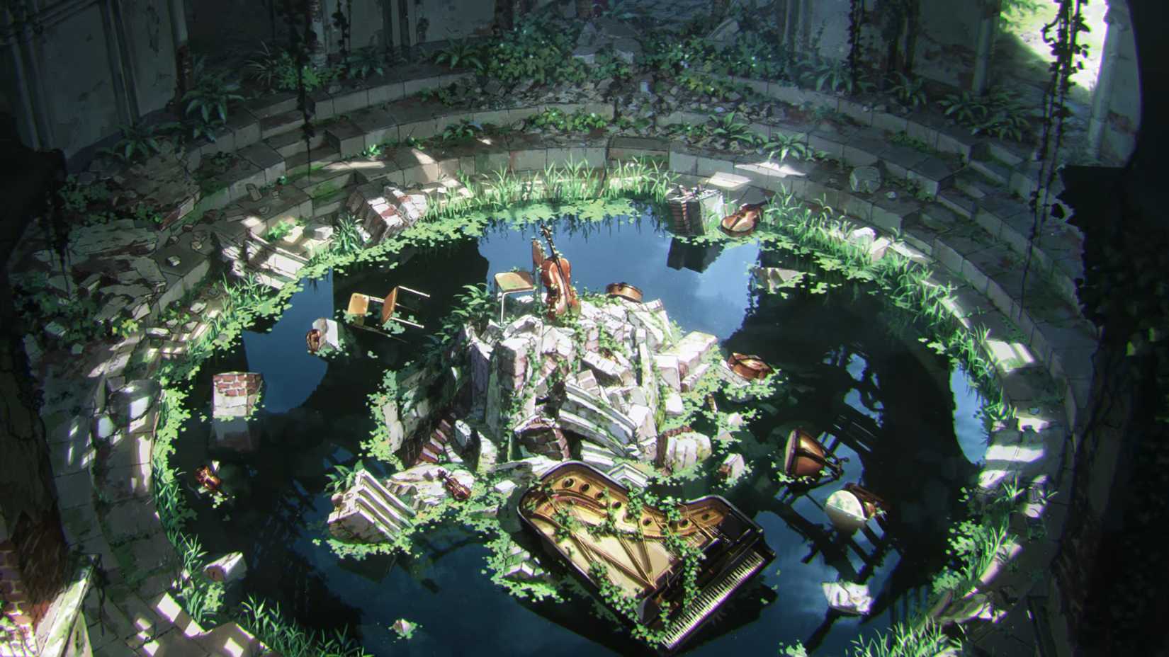 A ruined concert hall from the new Neon Genesis Evangelion anime trailer.