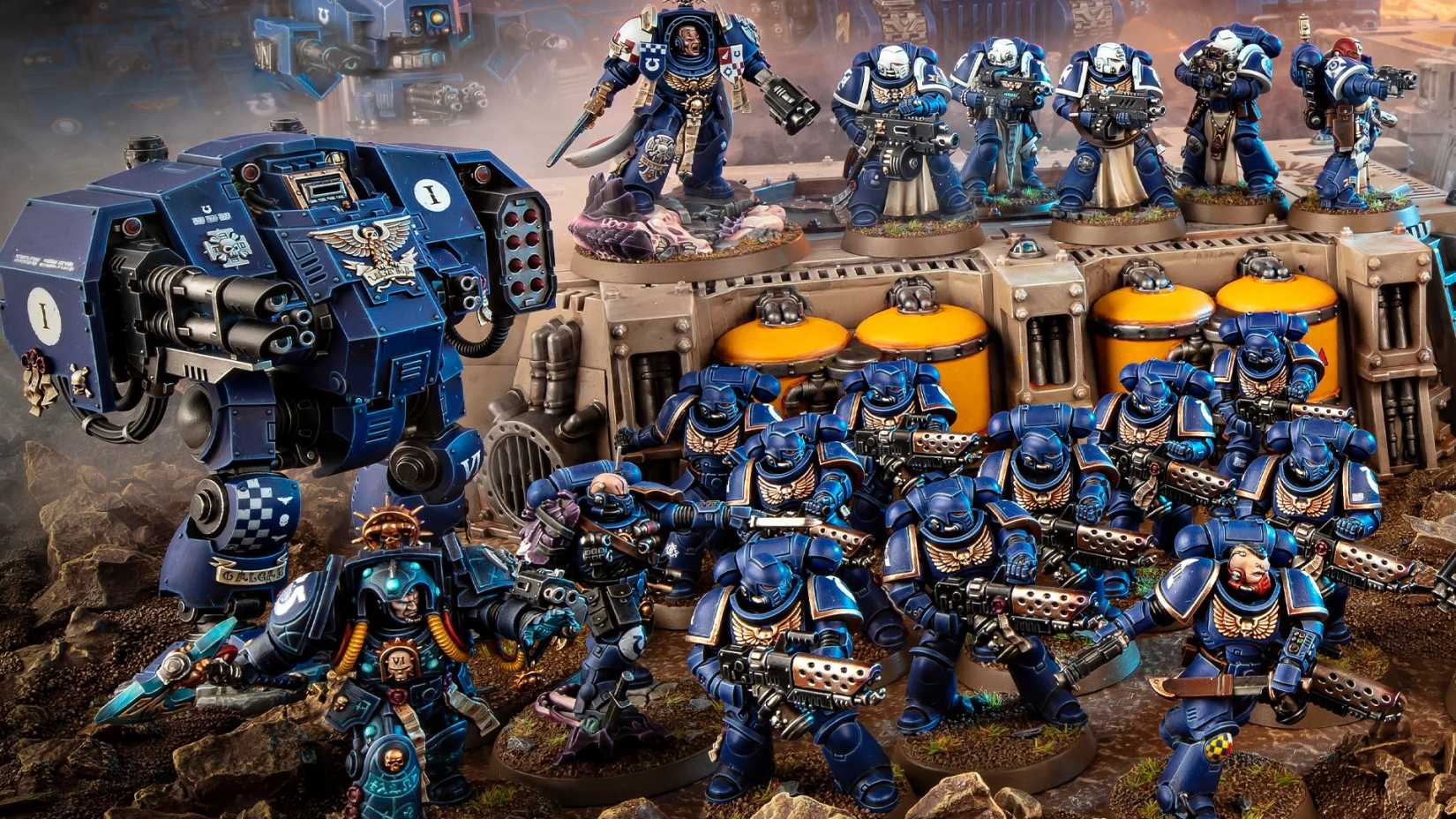 Space marine figures from Warhammer 40K. 