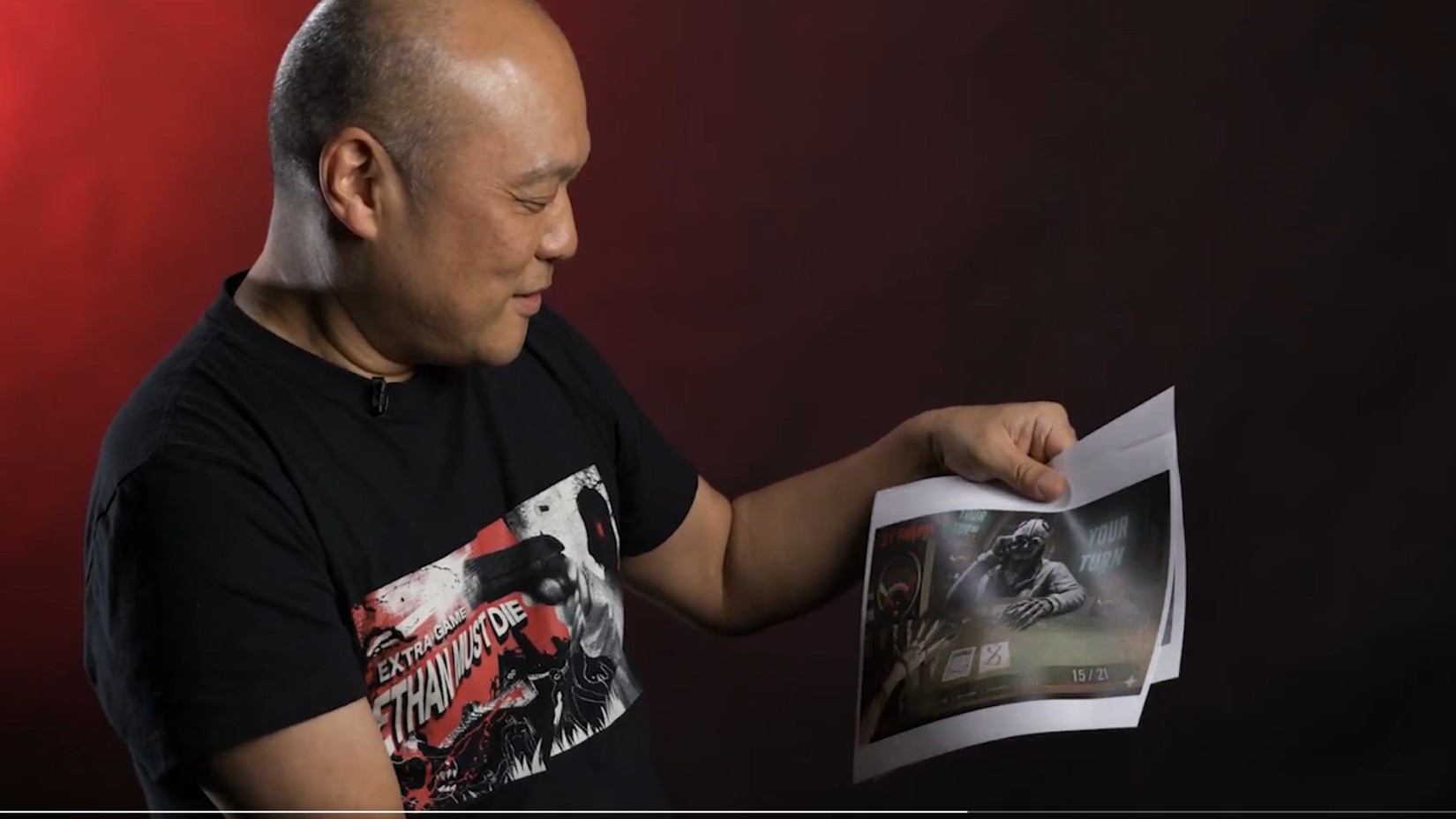 Resident evil requiem director nakanishi picked up a picture of resident evil card game.