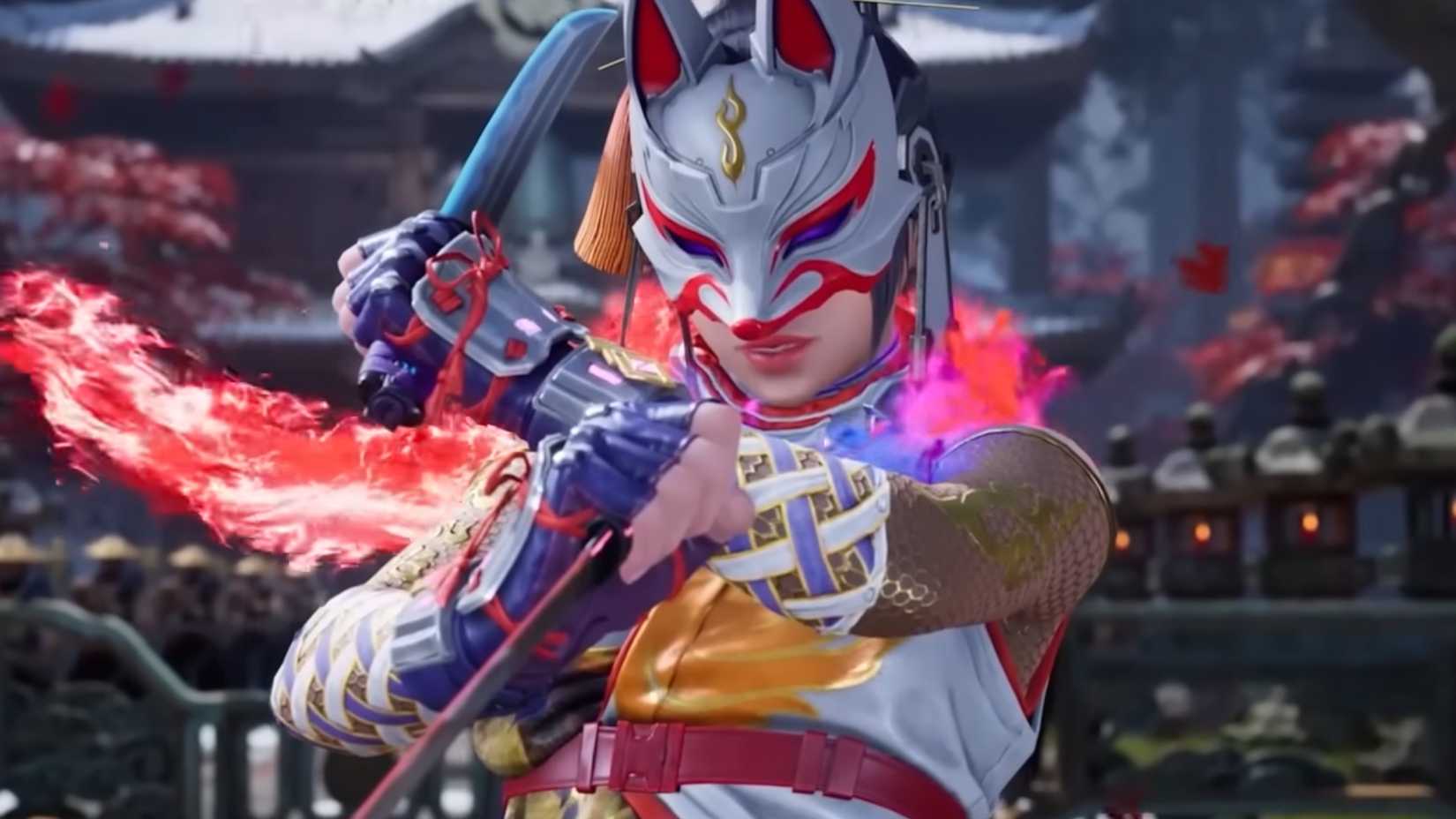 A close up of Kunimitsu from Tekken 8.