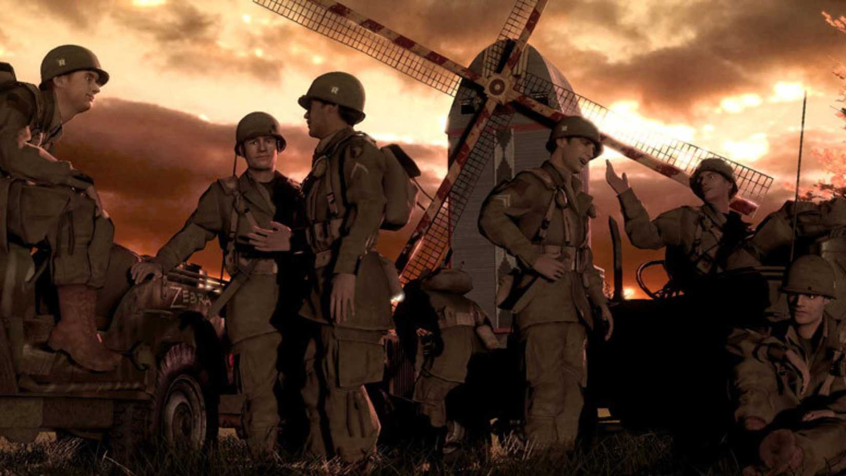 A group of soldiers talk in Brothers of Arms Hell's Highway.