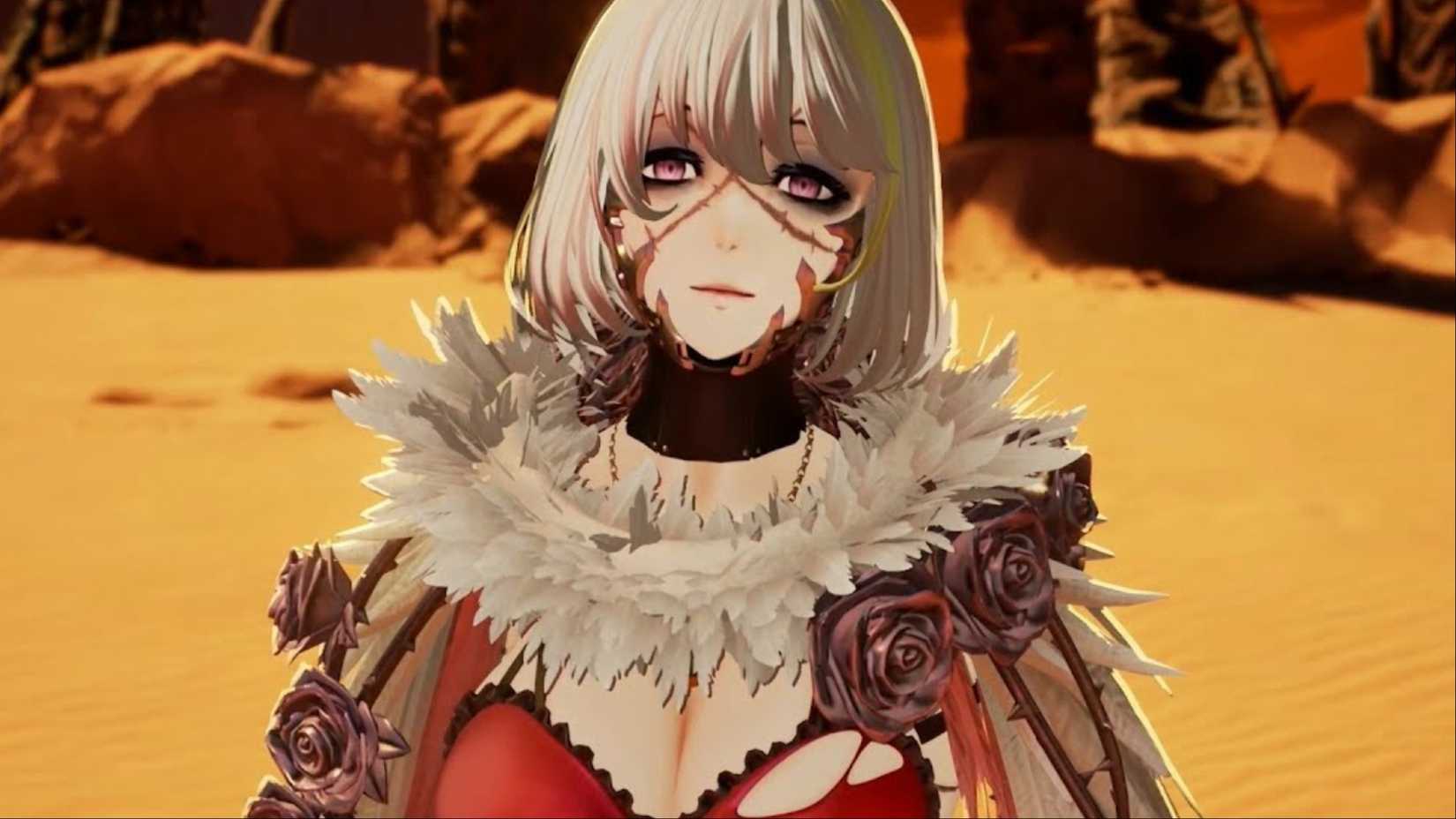 Eva looking toward the main protagonist with a look of deep sorrow on her face in Code Vein.