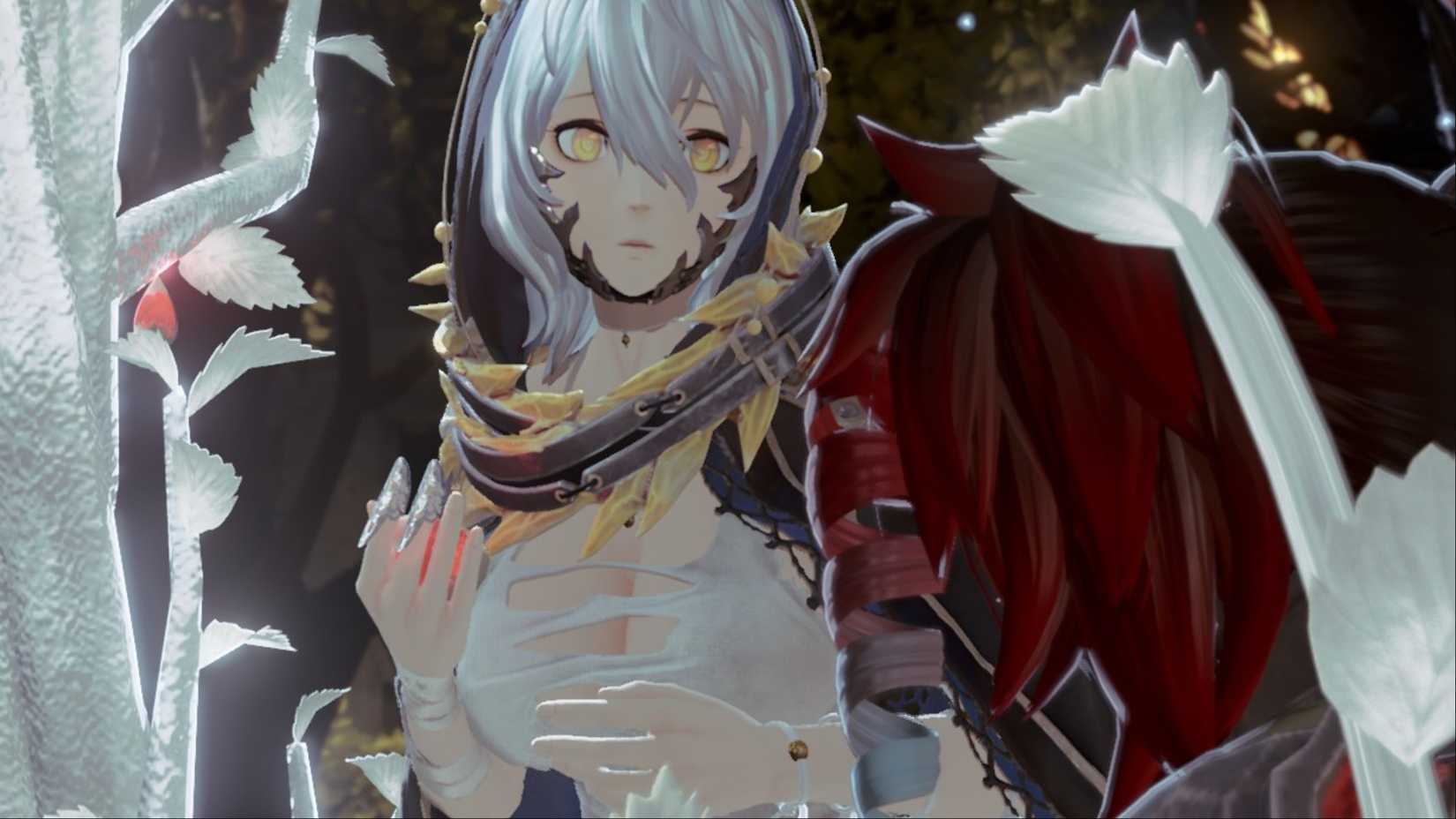Io looking onward with a concerned expression on her face in Code Vein.