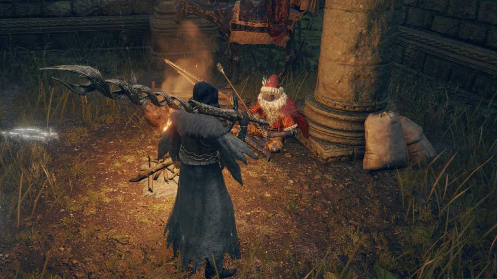 Tainted Meeting Merchant Kale in the Elden Ring.