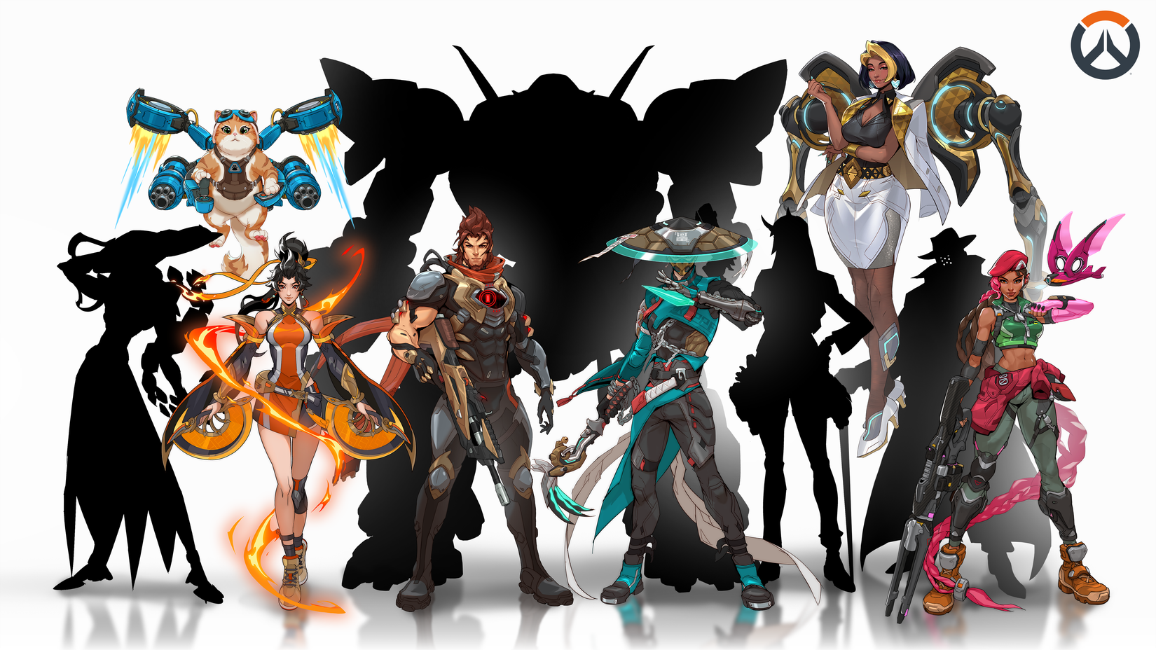 New Overwatch heroes. The ones that are not announced yet are hidden as black silhouettes.