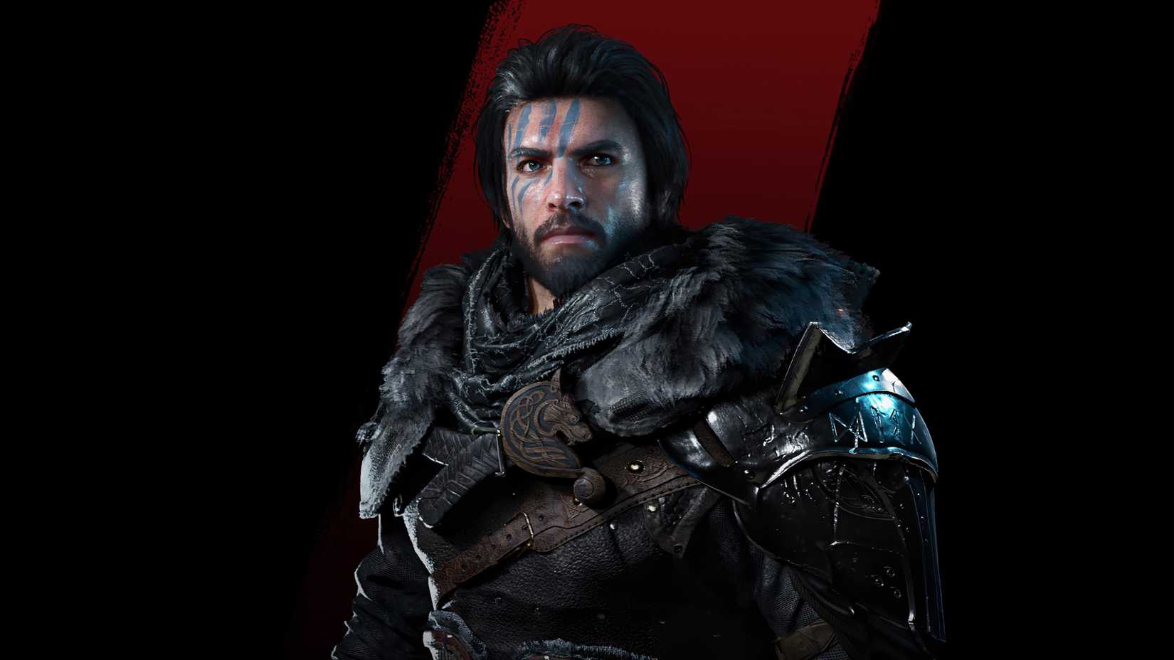 Crimson Desert cliff over a black and red background.