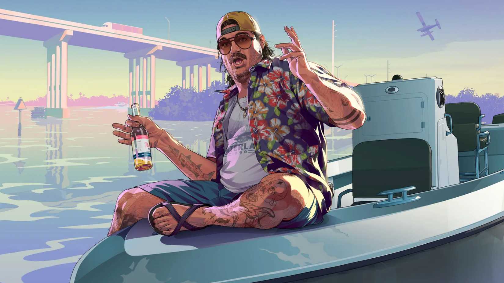 Carl sitting on a boat drinking beer in GTA 6.