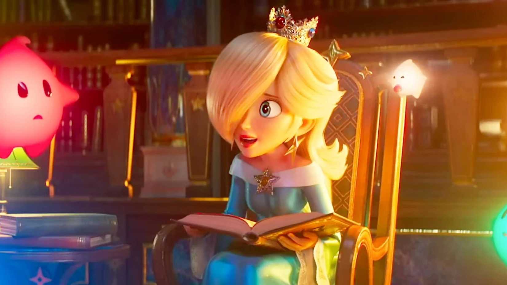 rosalina reading to lumas in the super mario galaxy movie.