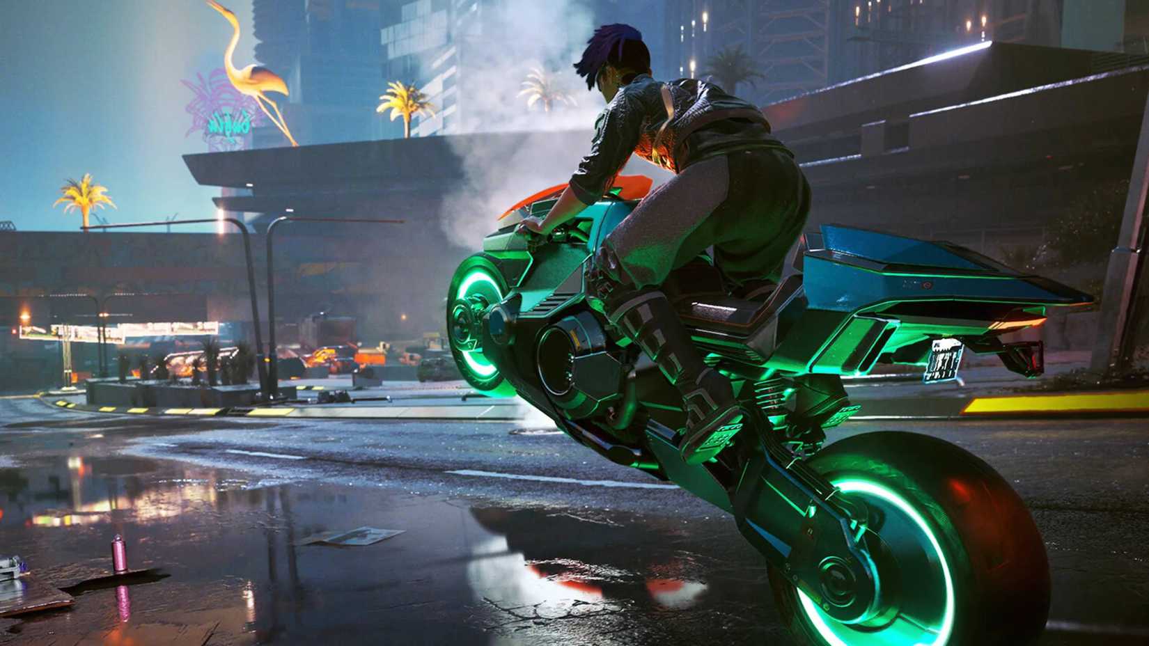 someone riding a bike in cyberpunk chrome rush.