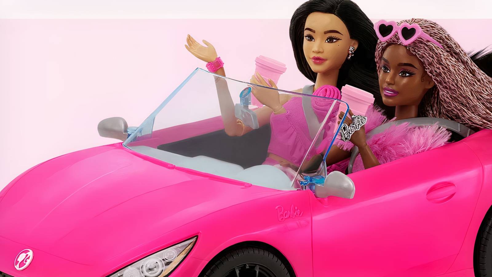 Characters in a Barbie car.