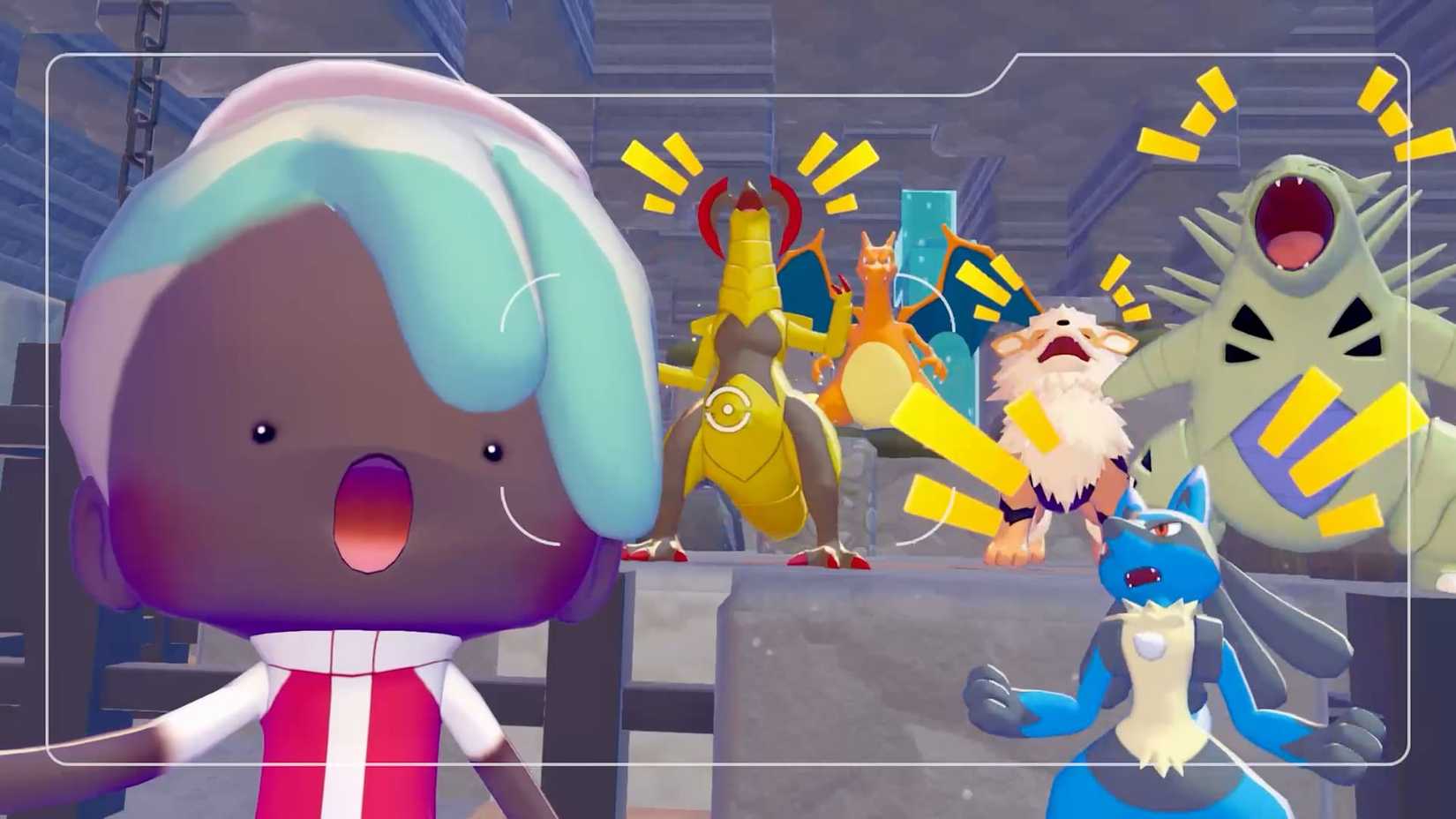 The player takes a selfie with lots of Pokemon in Pokopia. 