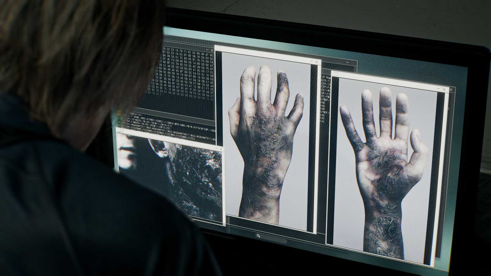 Leon looking at the T-Virus in Resident Evil Requiem.