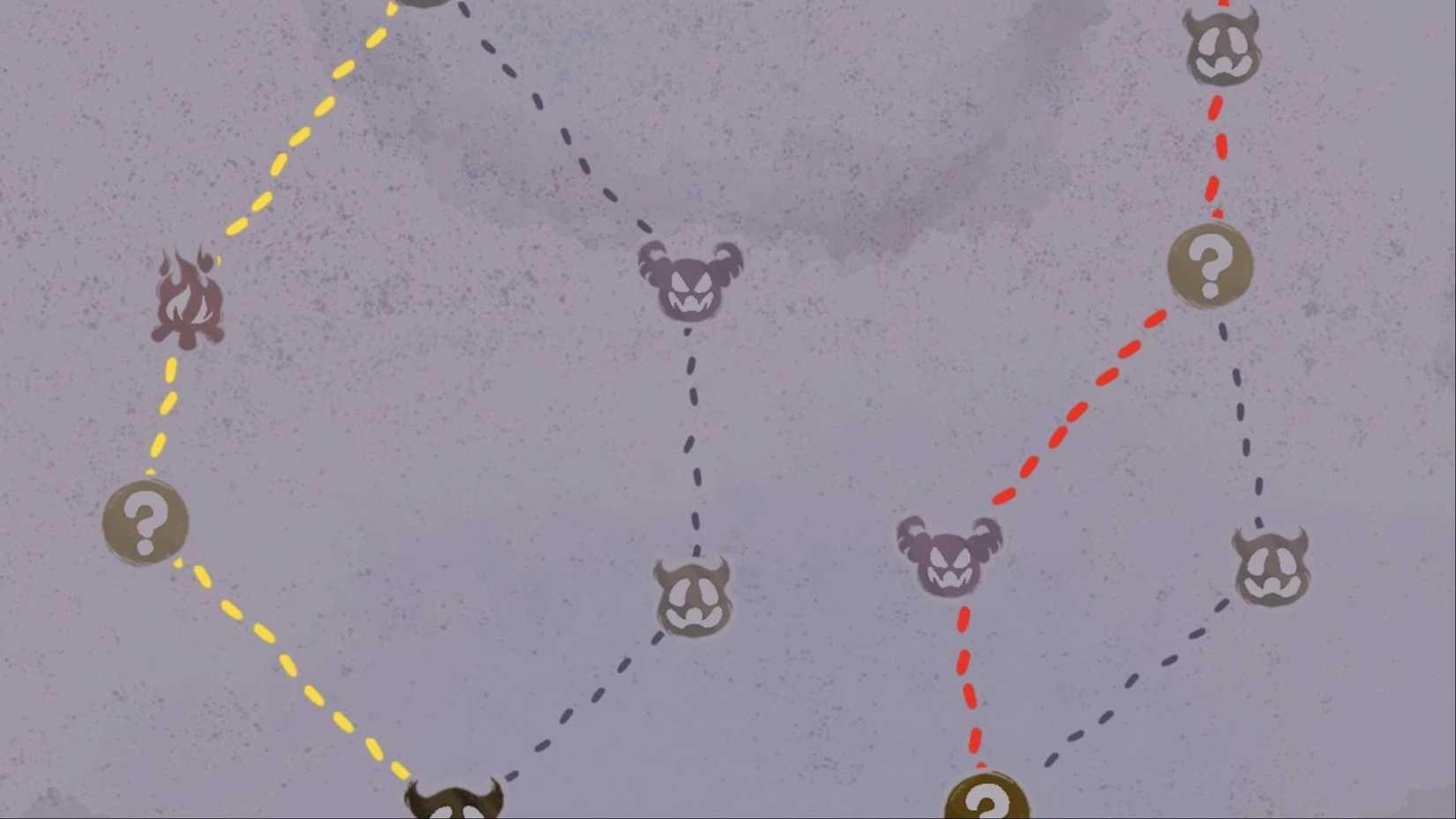 An overview of Slay the Spire 2's Recommended Paths mode, outlining the two paths, with the more dangerous path highlighted in red and the recommended path in yellow.