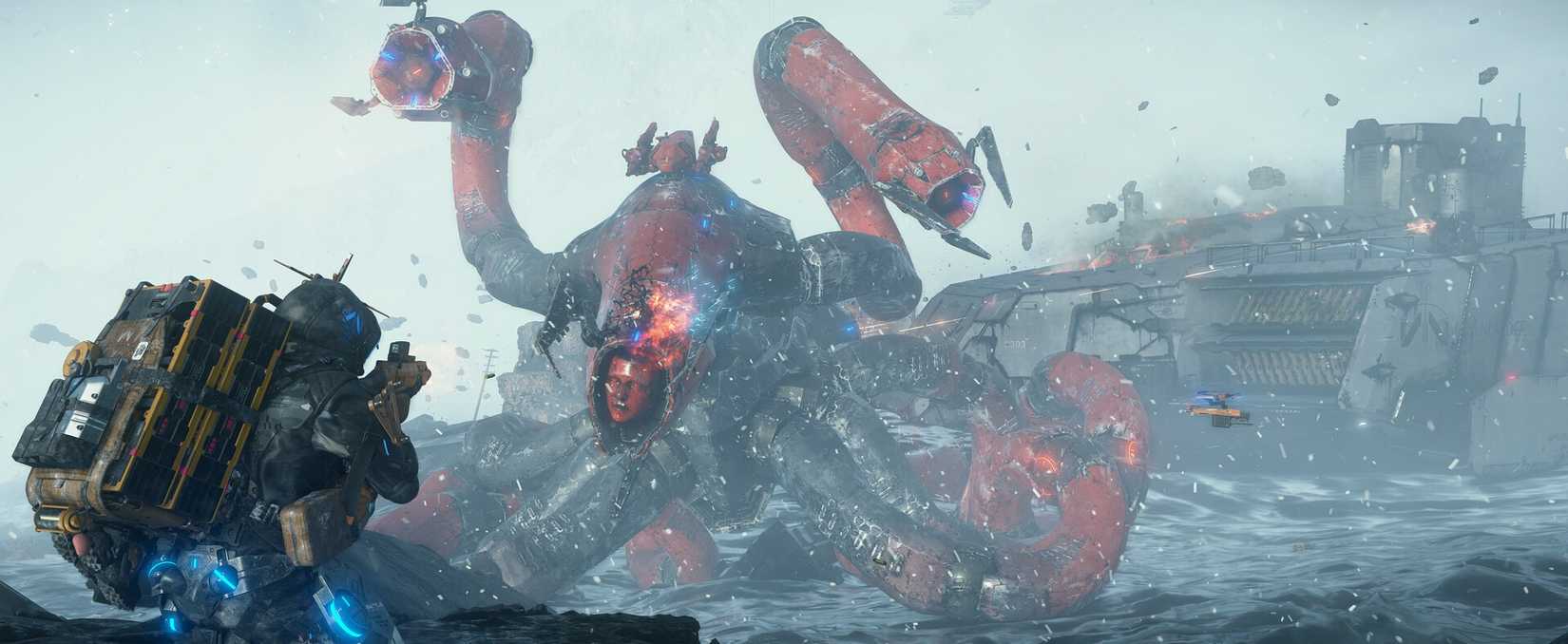 Sam fights a giant octopus creature in Death Stranding 2. 