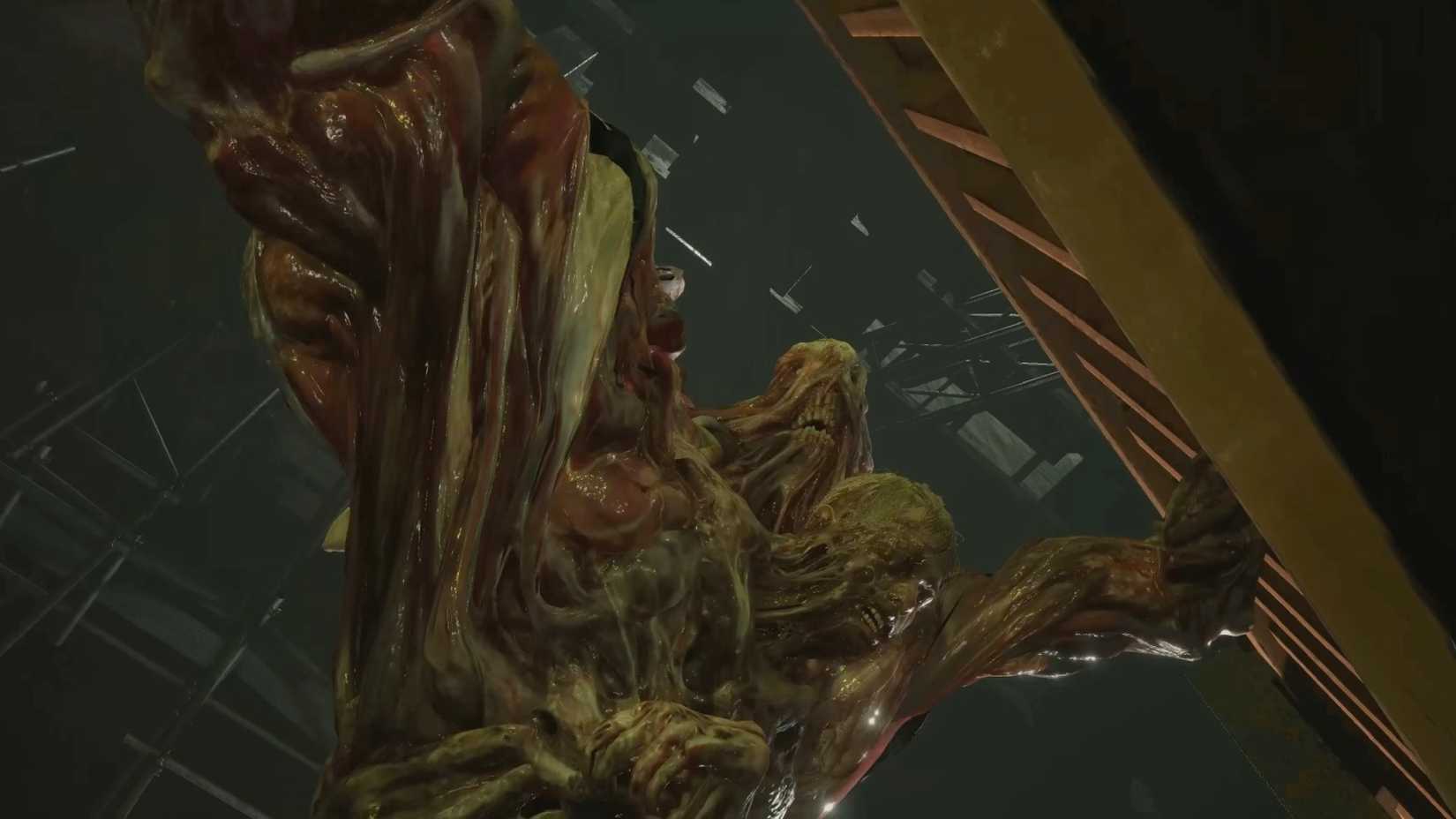 William Birkin holding a crate in the Resident Evil 2 remake.