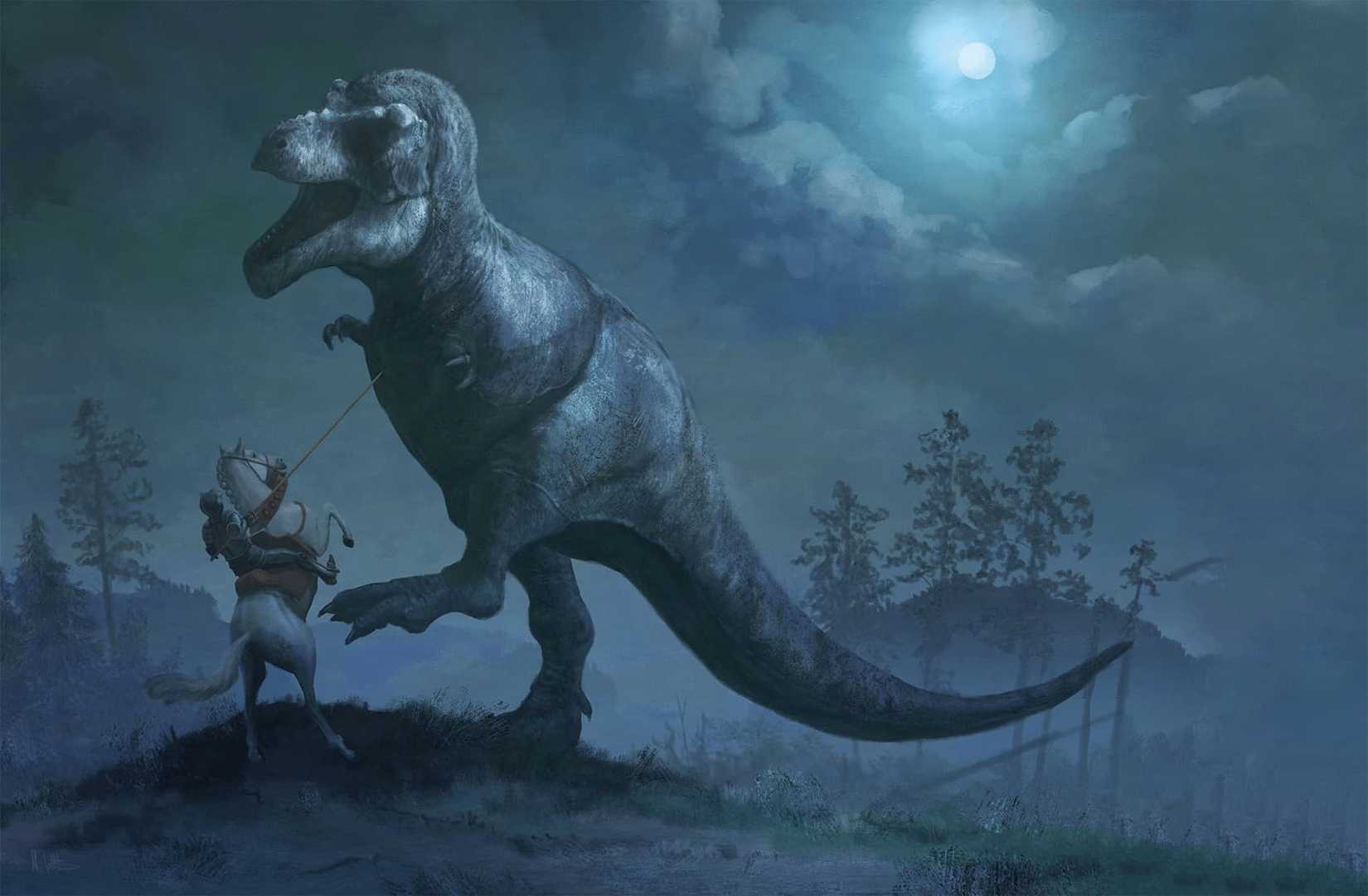 An adventurer encounters an ancient Tyrannosaurus in Dungeons & Dragons.